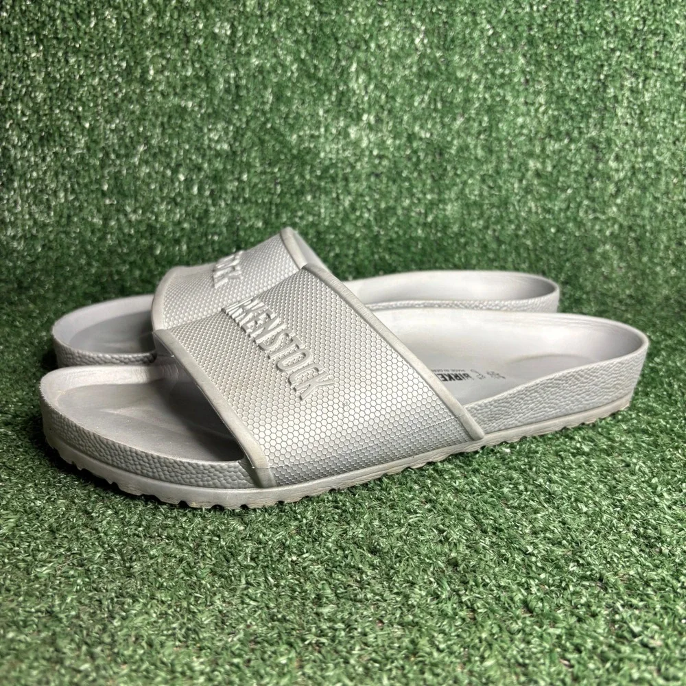 Birkenstock Barbados EVA Lightweight Waterproof Logo Slide Sandal Silver Mens 12